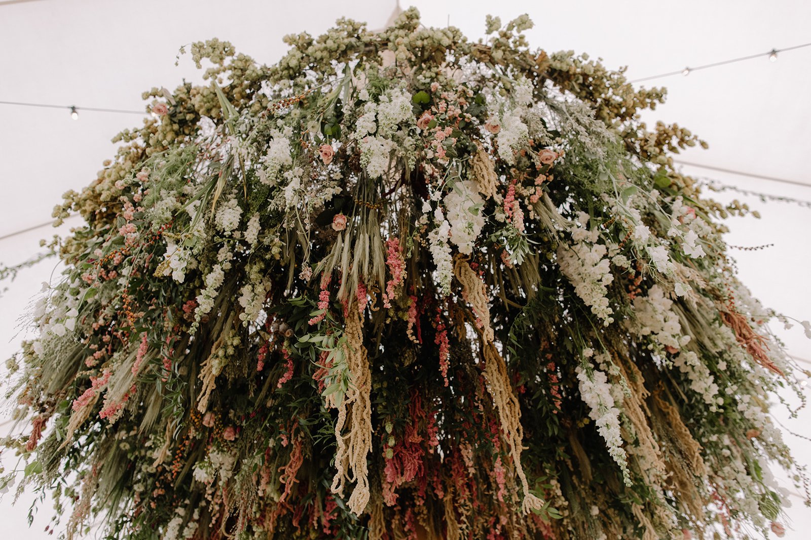 Sophie & James Gorgeous PapaKåta Sperry Tent Wedding in Cambridgeshire, Photographed by Beccy Goddard Photography; Beautiful Floral Hoop Display