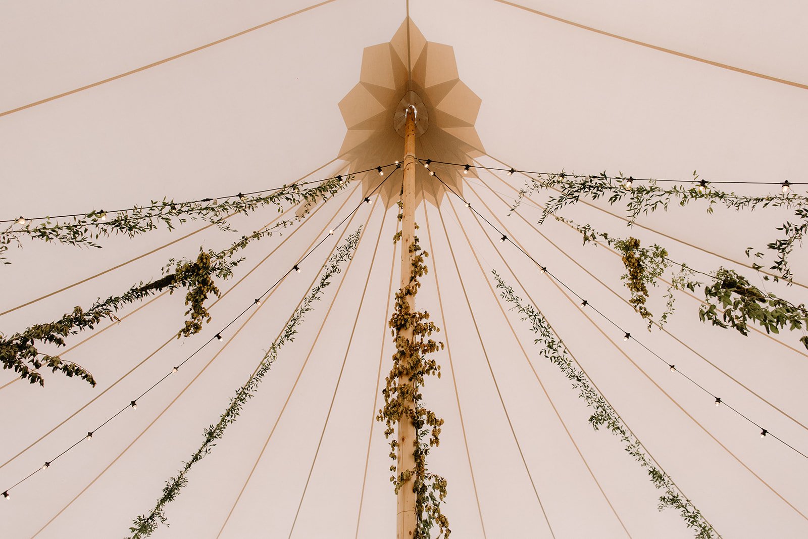 Sophie & James Gorgeous PapaKåta Sperry Tent Wedding in Cambridgeshire, Photographed by Beccy Goddard Photography; Festoon Drape