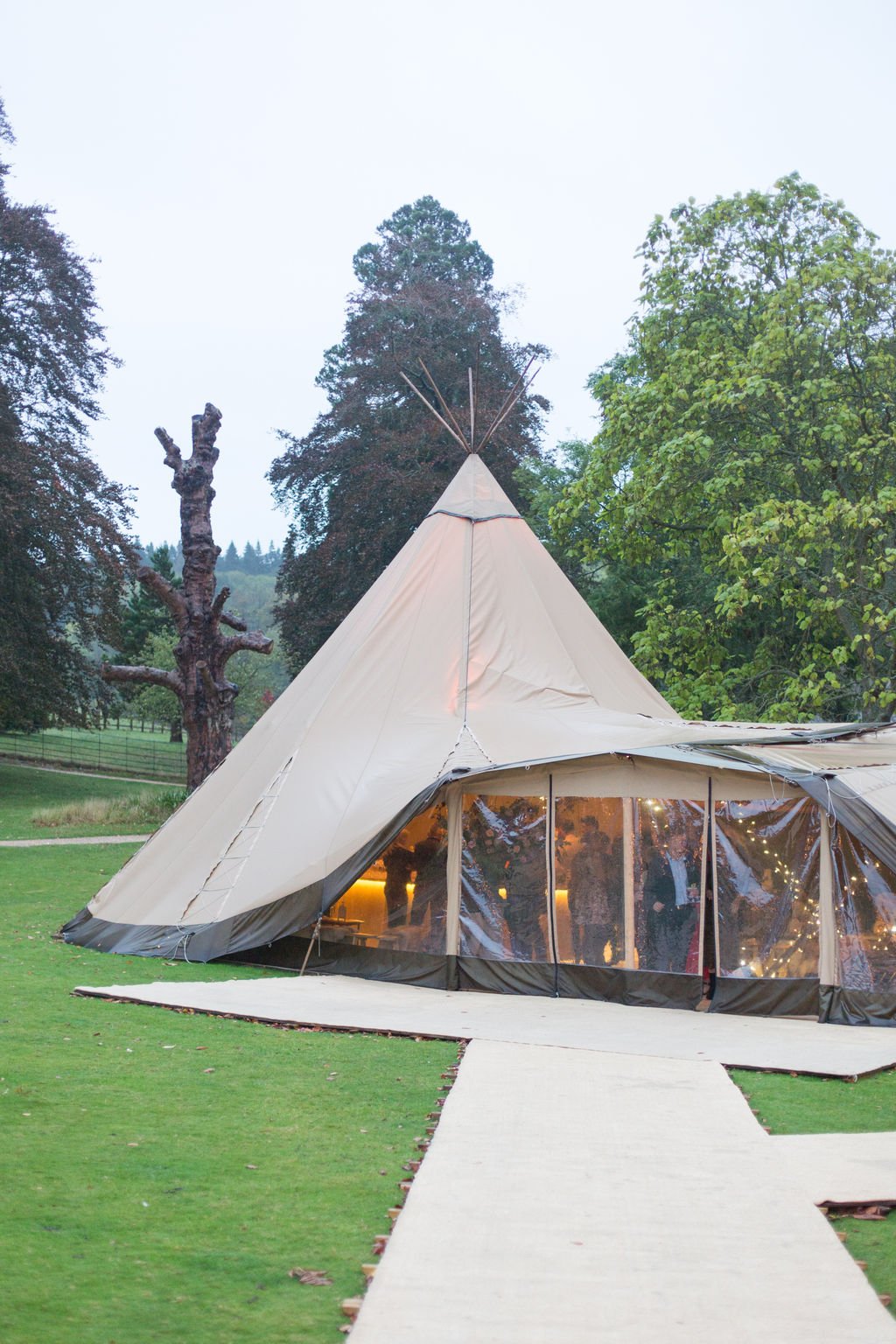 PapaKåta Autumn Open Weekend 2019 Tipi Tent, Photographed by Helen Warner Photography; Tipi at Dusk