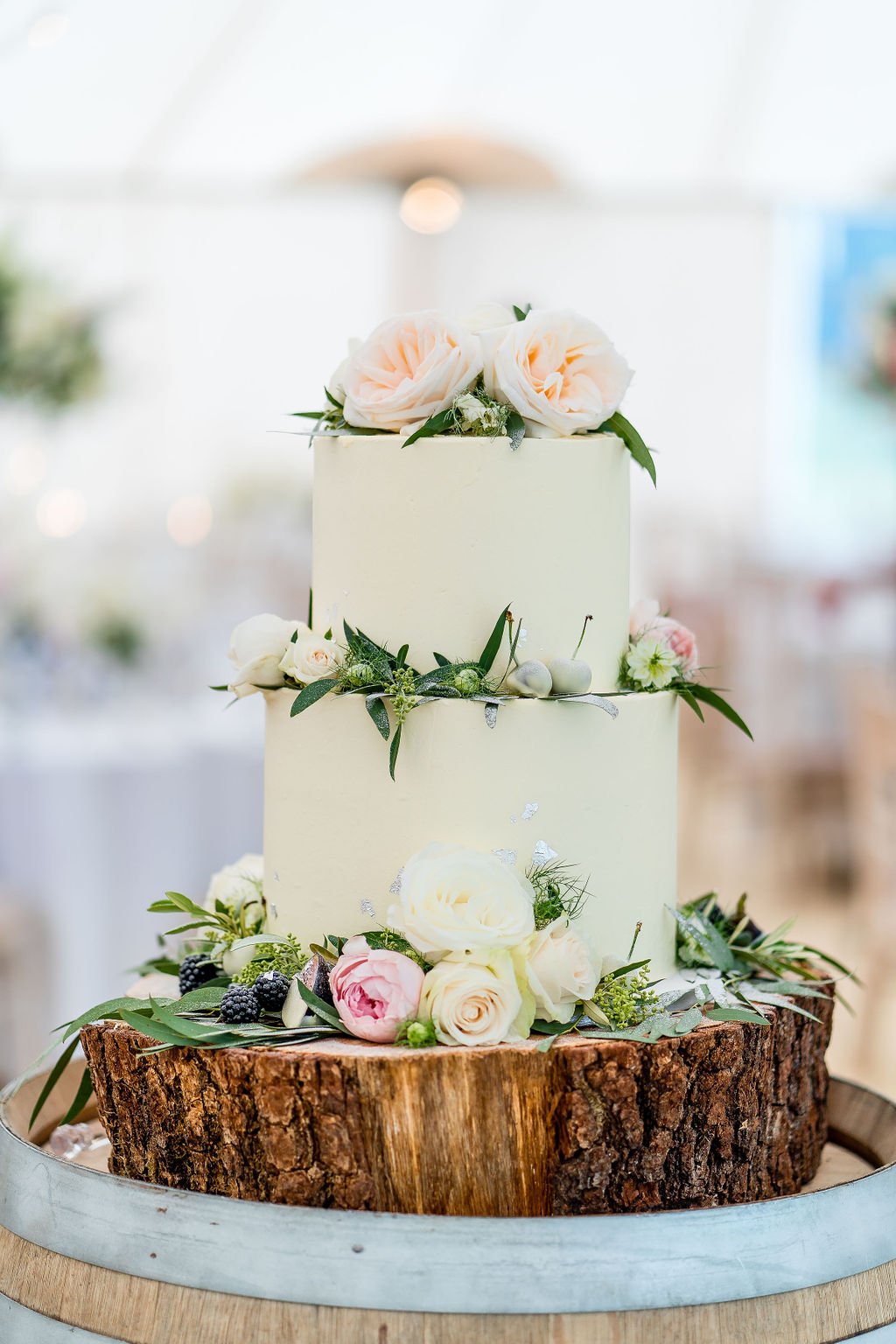 Fi & James PapaKåta Sperry Tent Wedding at Newby Hall in Yorkshire. Photographed by Joe Dodsworth Photography; Beautiful Wedding Cake