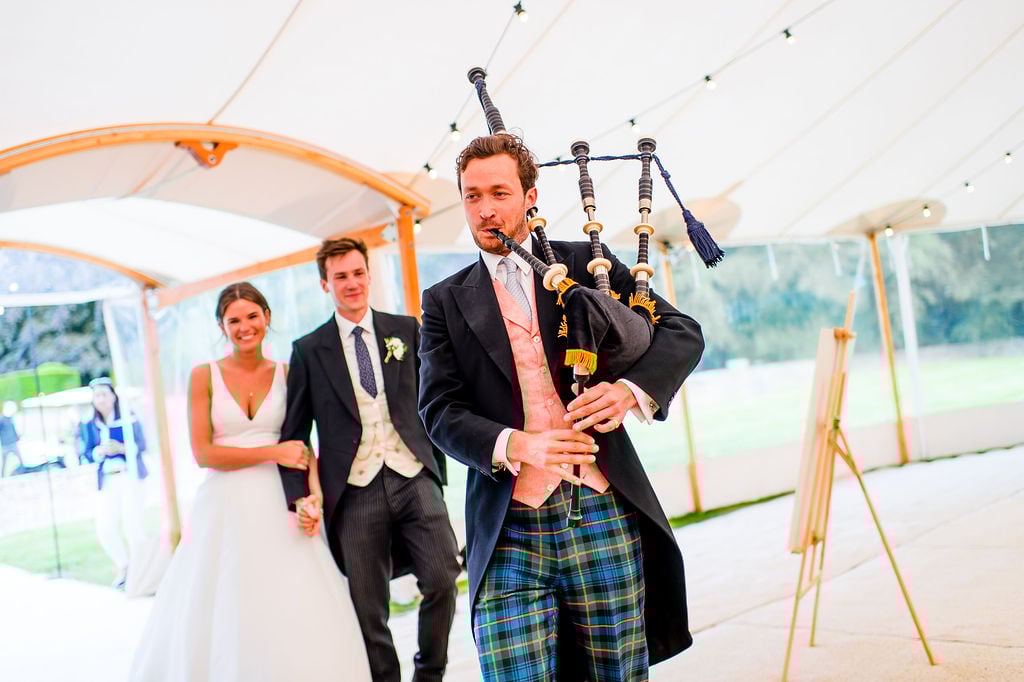 Fi & James PapaKåta Sperry Tent Wedding at Newby Hall in Yorkshire. Photographed by Joe Dodsworth Photography; Making an Entrance!
