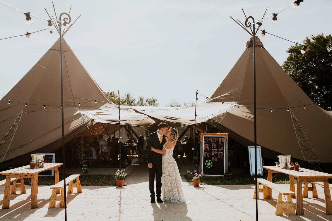 Katie & Tim Gorgeous PapaKåta Tipi Tent Wedding at Hawbridge Farm. Photographed by Hayley Savage Photography; Beautiful Bride & Groom