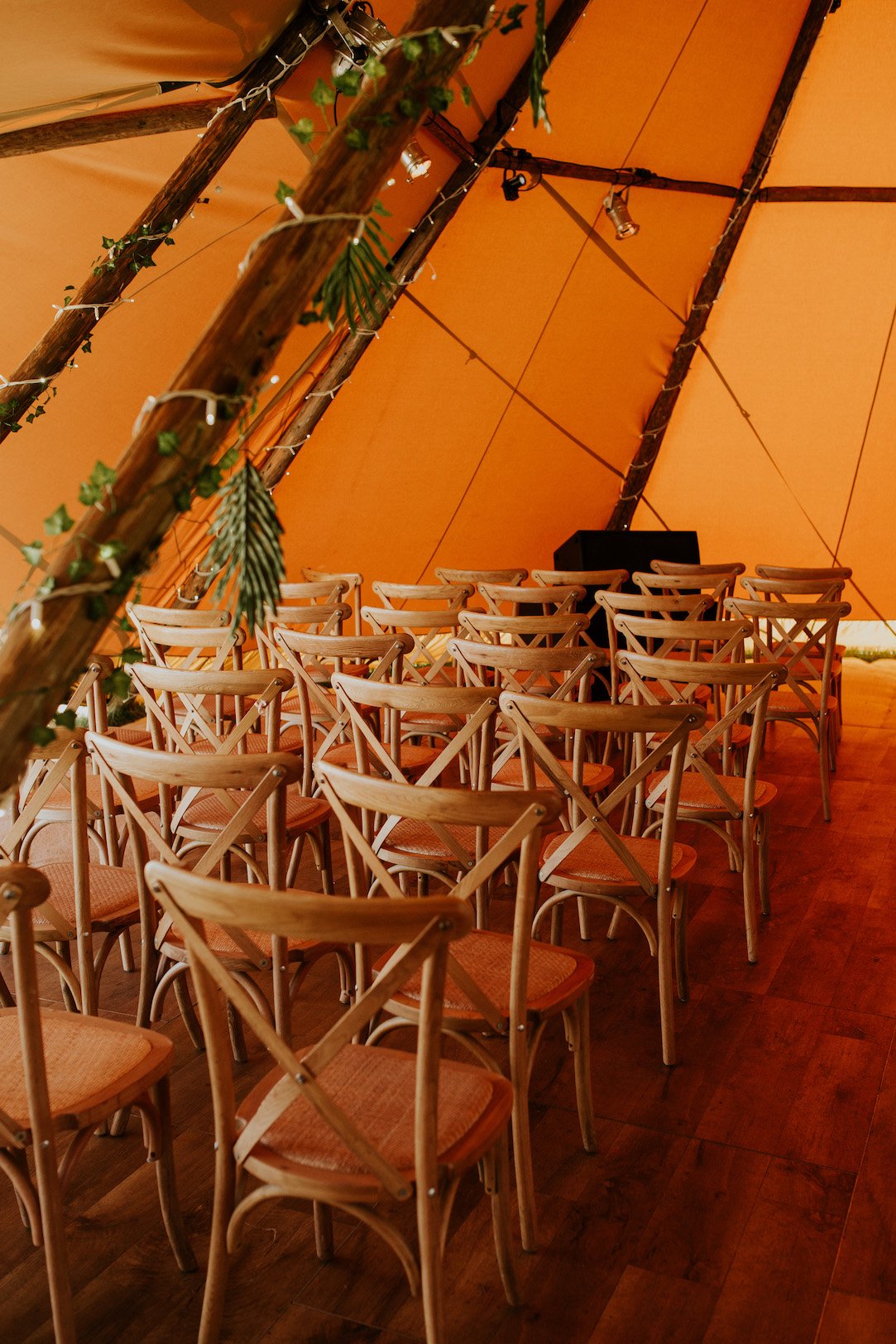 Katie & Tim Gorgeous PapaKåta Tipi Tent Wedding at Hawbridge Farm. Photographed by Hayley Savage Photography; Tipi Indoor Ceremony