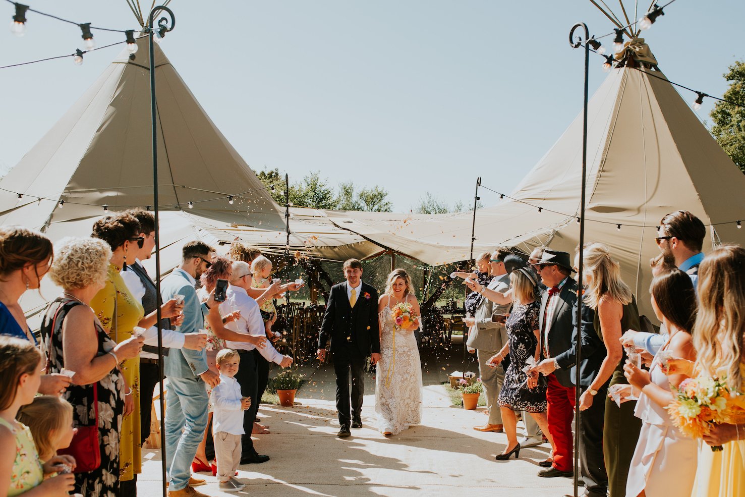 Katie & Tim Gorgeous PapaKåta Tipi Tent Wedding at Hawbridge Farm. Photographed by Hayley Savage Photography; Confetti Throw!