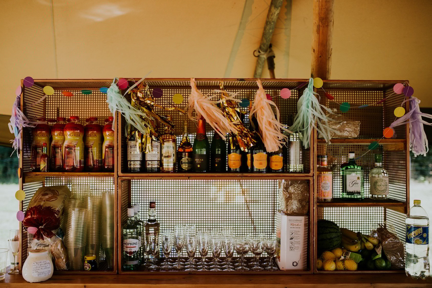 Katie & Tim Gorgeous PapaKåta Tipi Tent Wedding at Hawbridge Farm. Photographed by Hayley Savage Photography; Copper Back Bar 