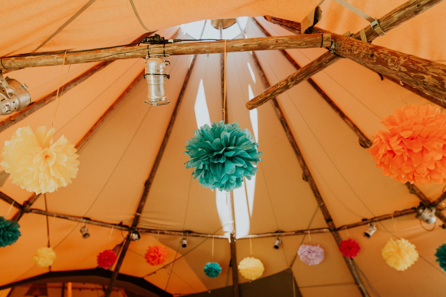 Katie & Tim Gorgeous PapaKåta Tipi Tent Wedding at Hawbridge Farm. Photographed by Hayley Savage Photography; Colourful Tipi