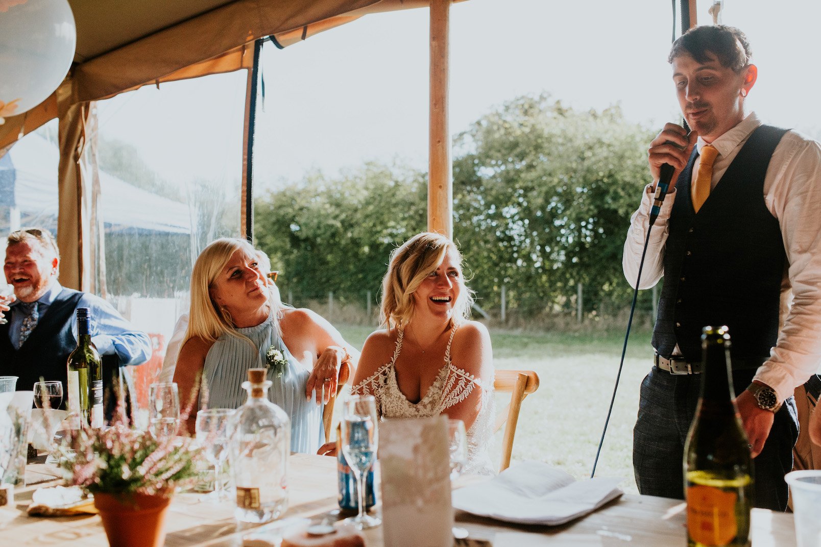 Katie & Tim Gorgeous PapaKåta Tipi Tent Wedding at Hawbridge Farm. Photographed by Hayley Savage Photography; Speeches