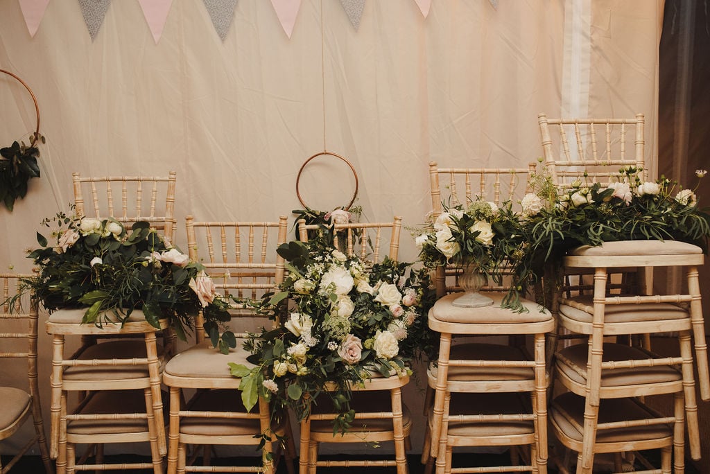 Ruth & Alex PapaKåta Sperry Tent Wedding in Angus, Scotland. Photographed by Anna Urban Photography; Chairs Aside Ready For Dancing!