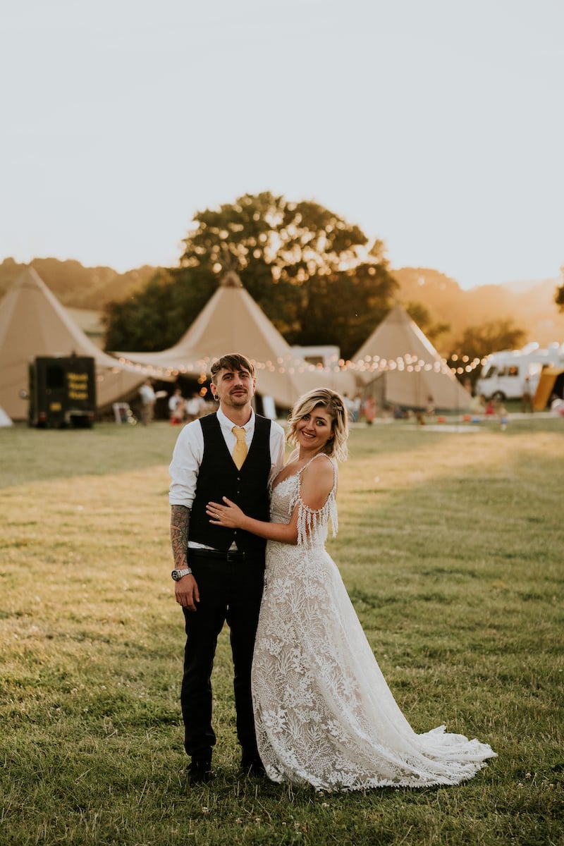 Katie & Tim Gorgeous PapaKåta Tipi Tent Wedding at Hawbridge Farm. Photographed by Hayley Savage Photography; Stunning Bride & Groom