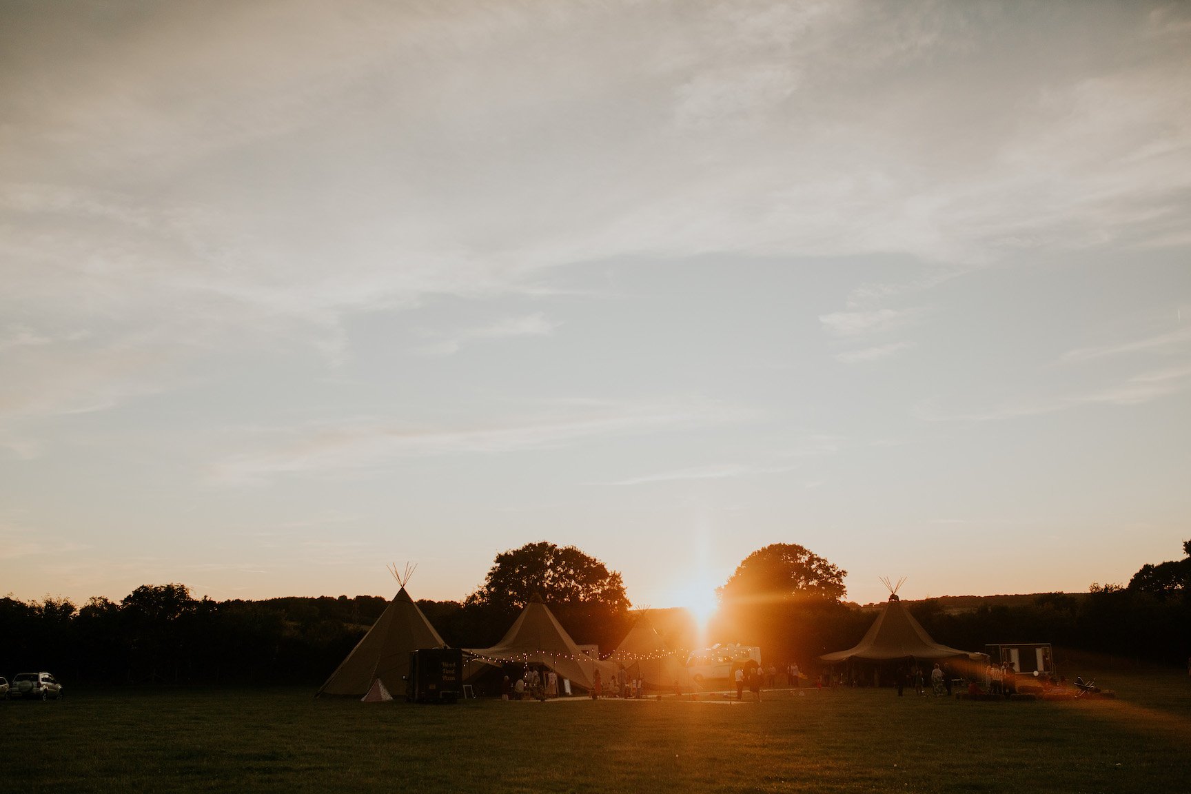 Katie & Tim Gorgeous PapaKåta Tipi Tent Wedding at Hawbridge Farm. Photographed by Hayley Savage Photography; Tipi at Sunset
