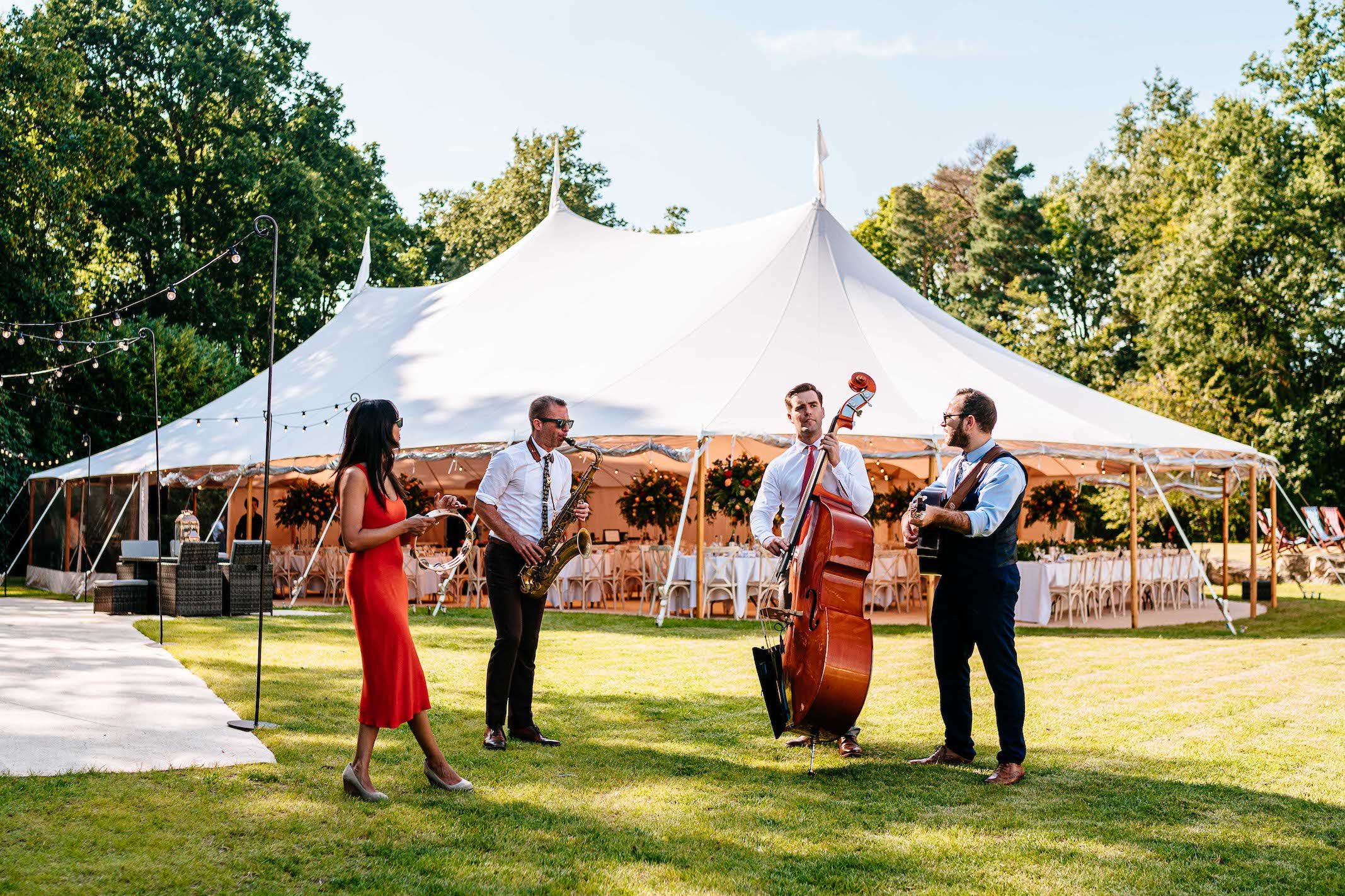 Tara & Garry Beautiful PapaKåta Sperry Tent & Naked Tipi Wedding in Virginia Water, Sarah Legge Photography; Live Music