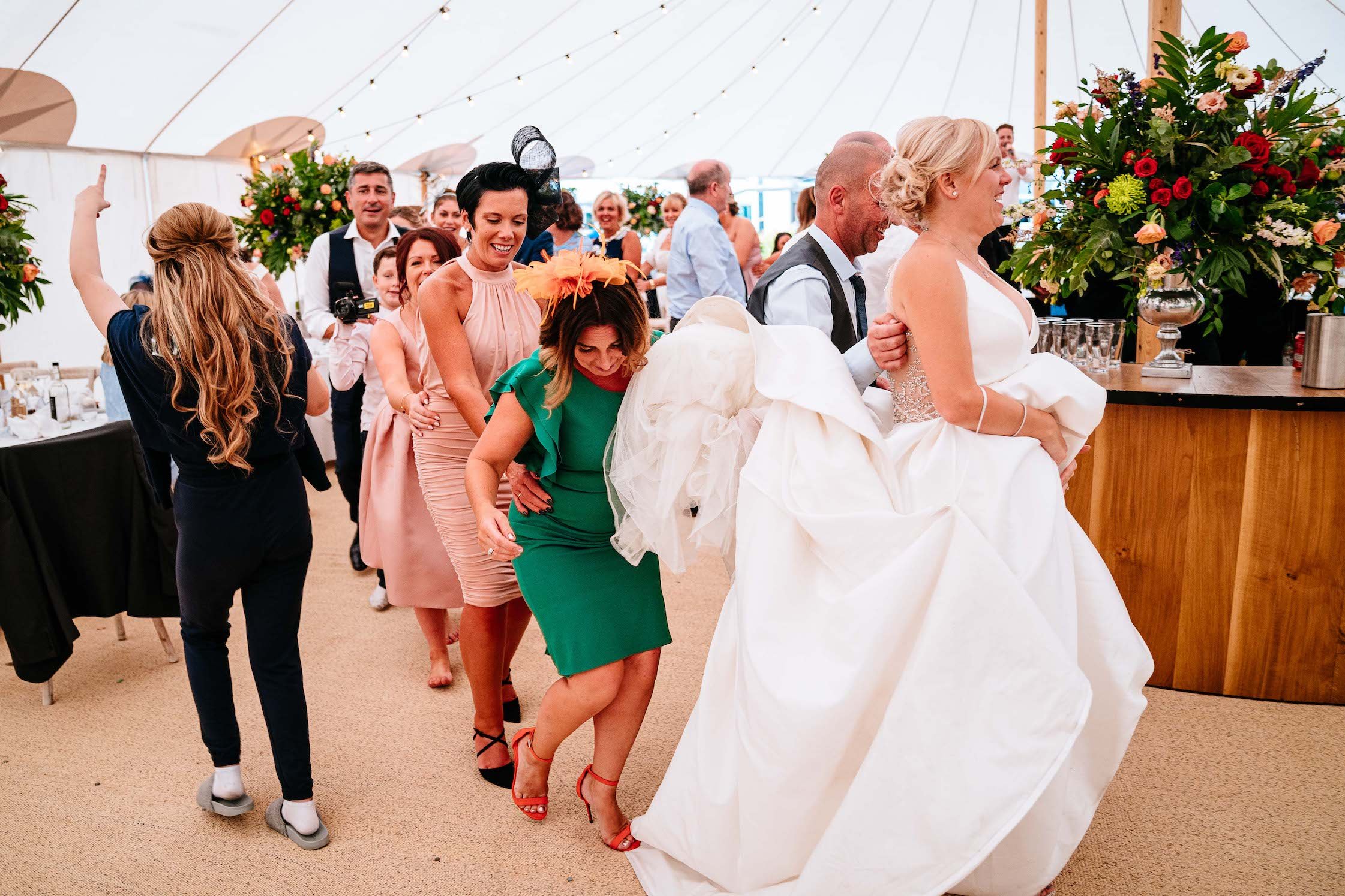 Tara & Garry Beautiful PapaKåta Sperry Tent & Naked Tipi Wedding in Virginia Water, Sarah Legge Photography; Fun in the Sperry!