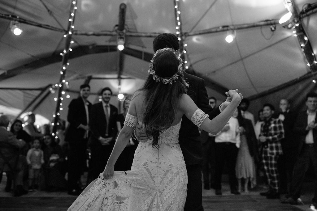 Georgie & Will Stunning PapaKåta Tipi Tent Wedding near Henley-on-Thames, Oxfordshire. Captured beautifully by Olivia & Dan Photography; Beautiful Lace Dress