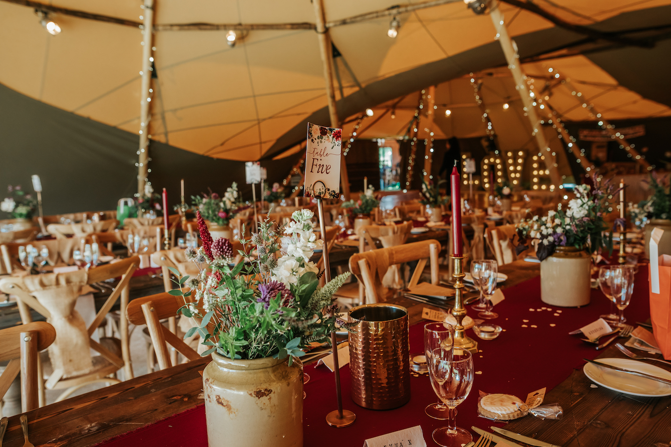 Leanne & Michael Gorgeous PapaKåta Tipi Tent Wedding in North Yorkshire, Photography by Charli; Beautiful Flower Arrangements
