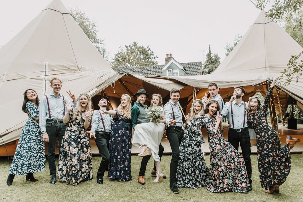 Gem & James Beautiful PapaKåta Tipi Tent Wedding in Hertfordshire, Kat Hill Photography; Fun Group Photos Gem & James Beautiful PapaKåta Tipi Tent Wedding in Hertfordshire, Kat Hill Photography; Fun Group Photos