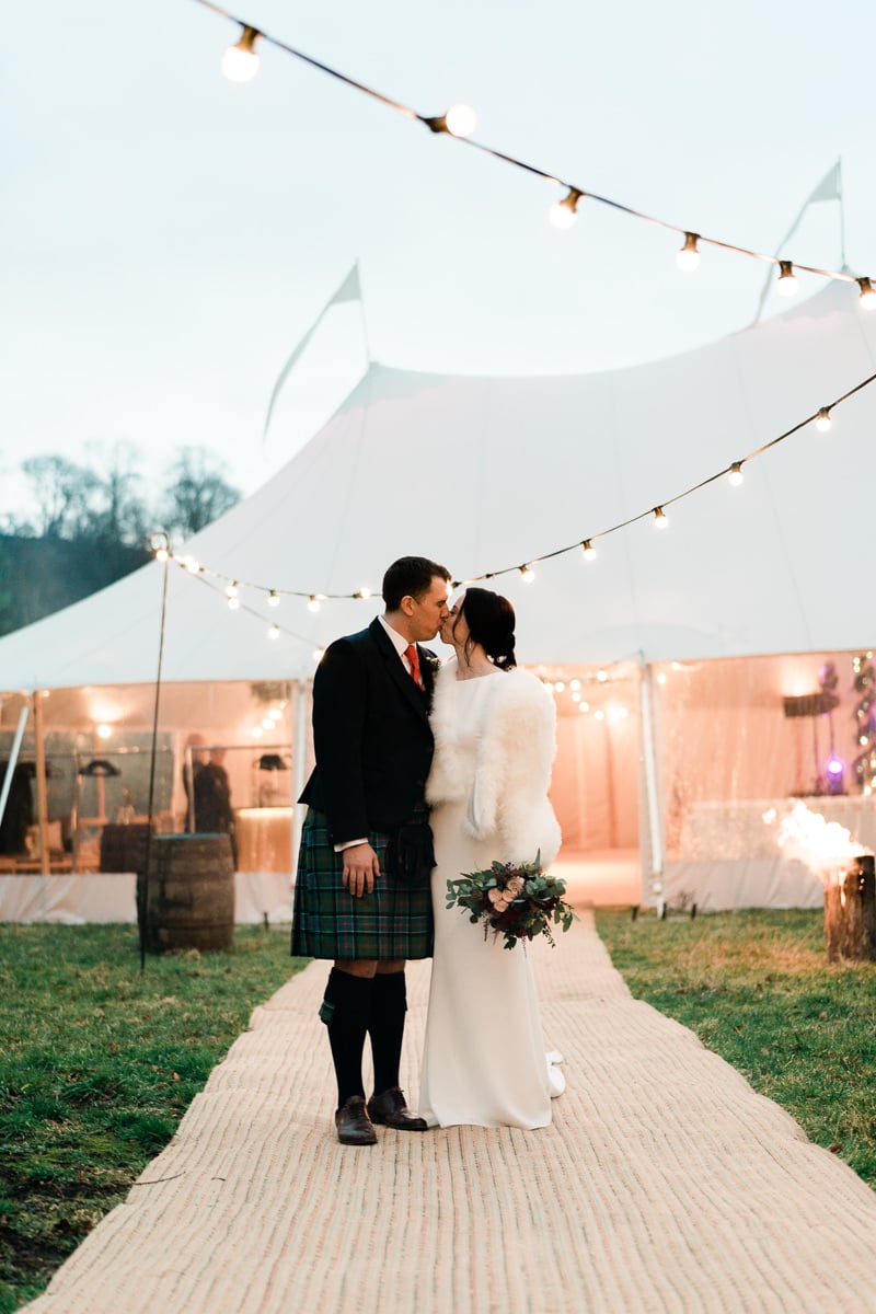 Gill & Alastair Beautiful PapaKåta Sperry Tent Wedding in Craigellachie, Moray, Scotland. Chris Henderson Photography; Beautiful Bride & Groom