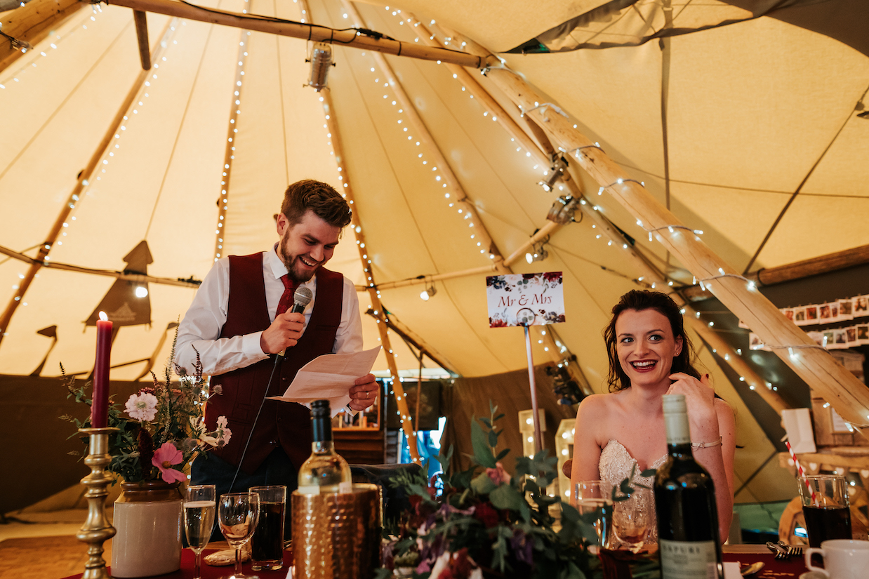 Leanne & Michael Gorgeous PapaKåta Tipi Tent Wedding in North Yorkshire, Photography by Charli; Speeches