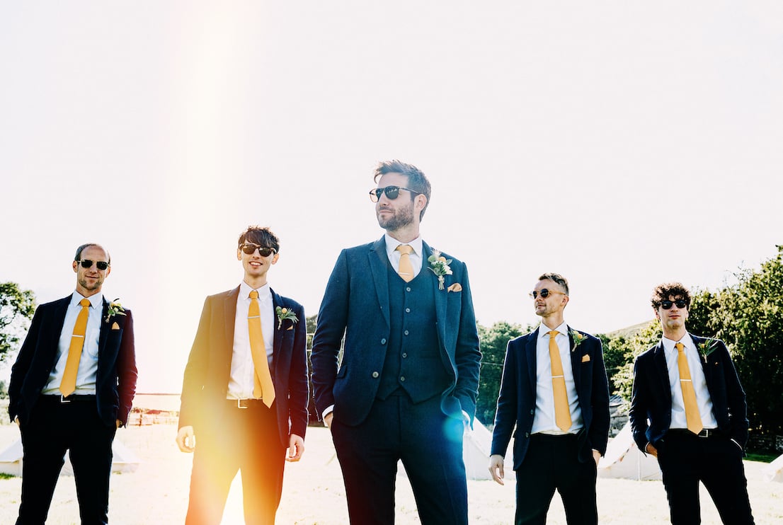 Amy & Dom Stunning PapaKåta Tipi Tent Wedding in Kilnsey Park, Yorkshire Dales. Steve Bridgwood Photography; Groomsmen