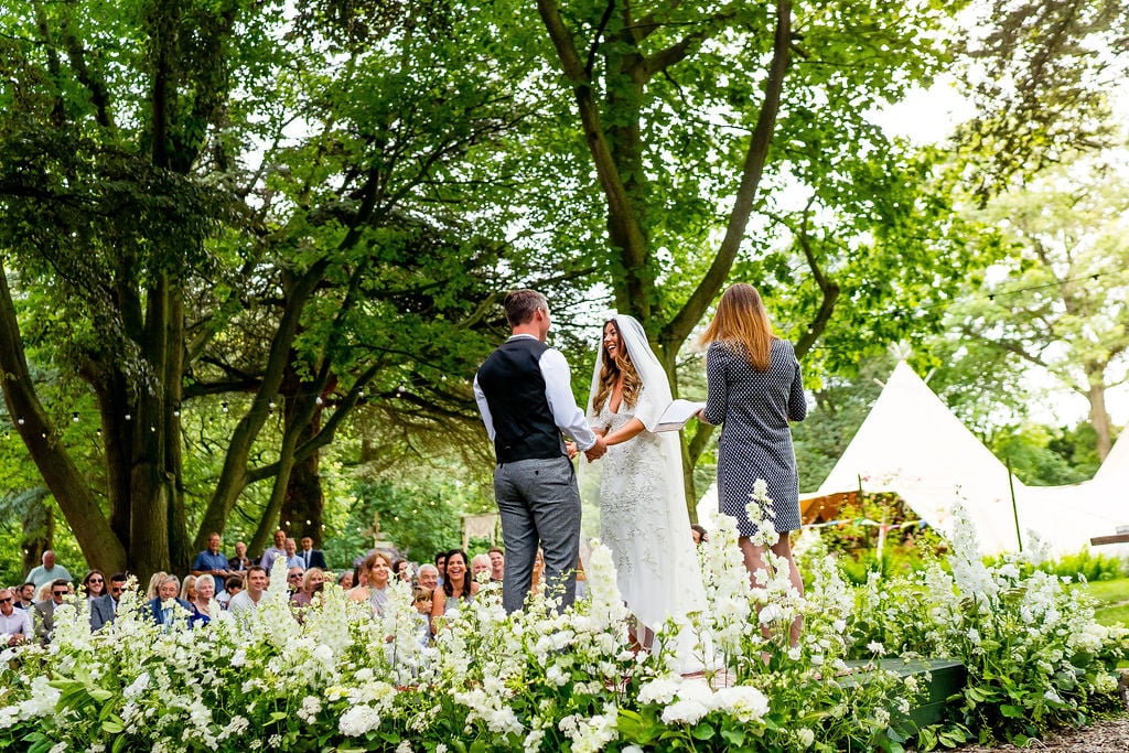Megan & Lewis Gorgeous PapaKåta Tipi Tent Wedding at Markington Hall, North Yorkshire. Photographed by Joe Dodsworth Photography; Stunning Ceremony Area