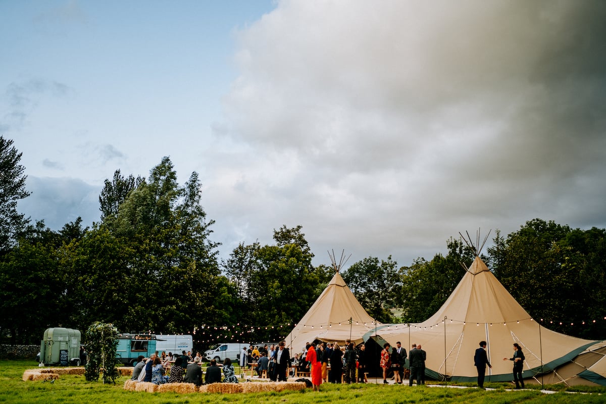 Amy & Dom Stunning PapaKåta Tipi Tent Wedding in Kilnsey Park, Yorkshire Dales. Steve Bridgwood Photography; Tipi Set Up