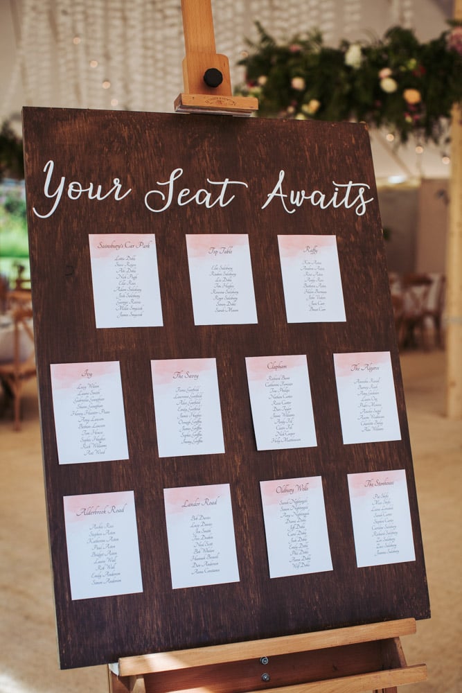 Ellie & Reuben Stunning PapaKåta Sperry Tent Wedding at Rudge Hall. Photographed by Fox Tail Photography; Seating Plan