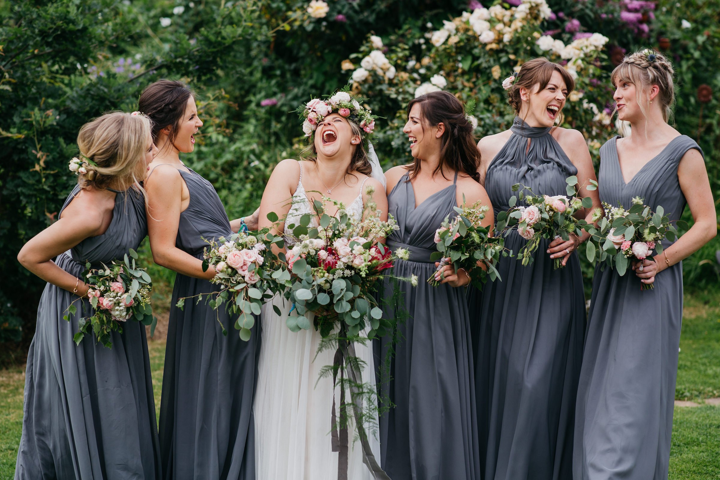 Alicia & Phil Gorgeous PapaKåta Tipi Tent Wedding in North Yorkshire. Photographed by John Hope Photography; Beautiful Bridesmaids