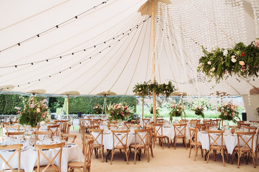 Ellie & Reuben Stunning PapaKåta Sperry Tent Wedding at Rudge Hall. Photographed by Fox Tail Photography; Cross Back Chairs and Round Table