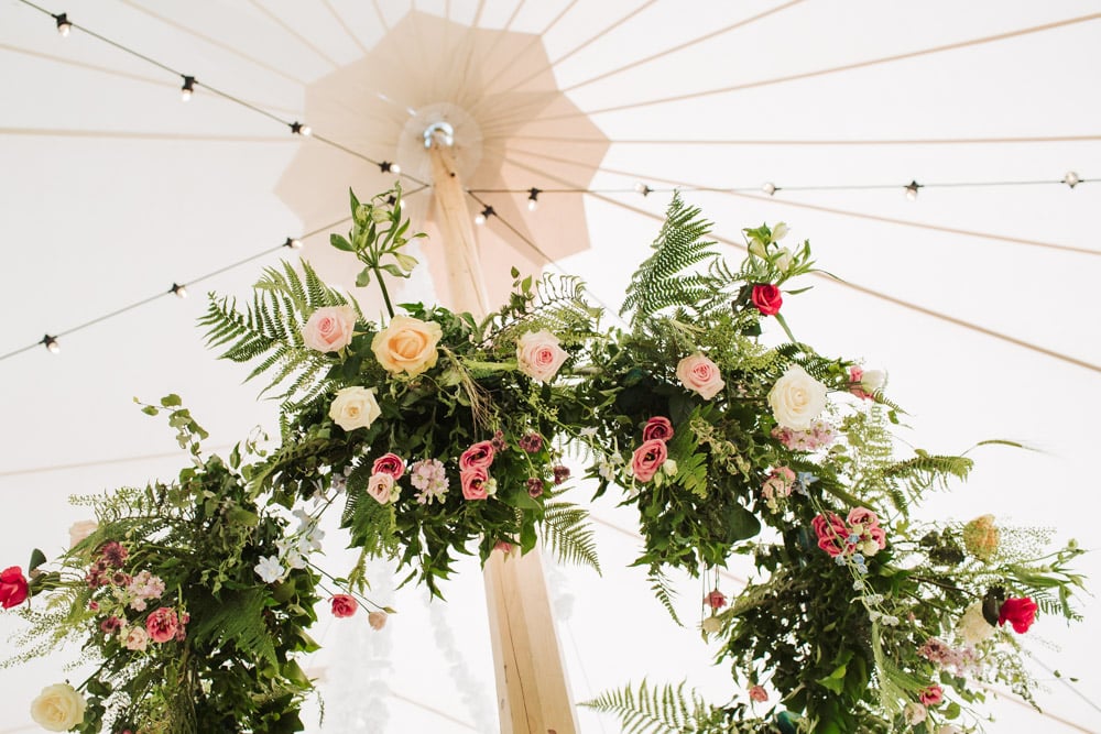Ellie & Reuben Stunning PapaKåta Sperry Tent Wedding at Rudge Hall. Photographed by Fox Tail Photography; Beautiful Floral Hoop