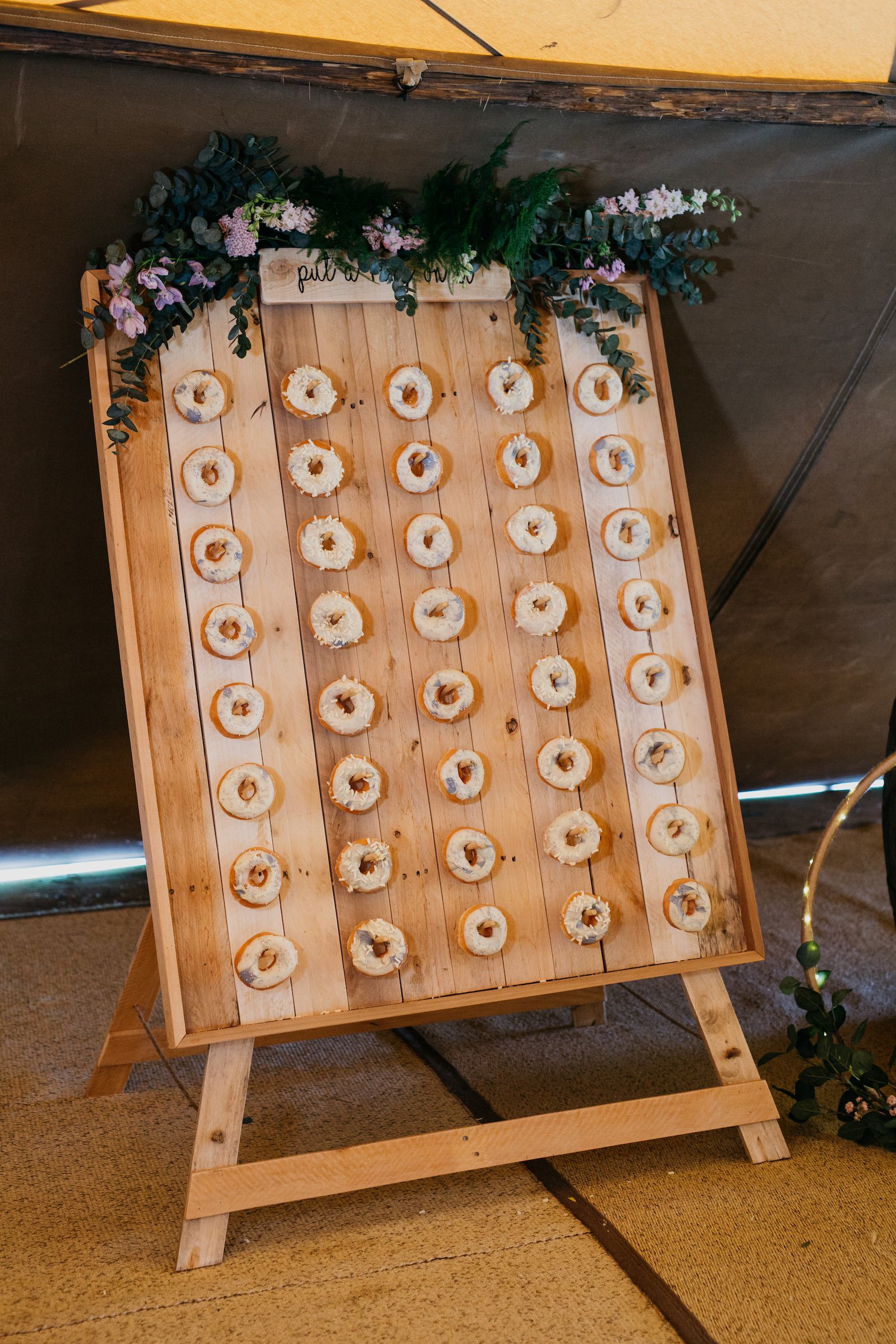 Alicia & Phil Gorgeous PapaKåta Tipi Tent Wedding in North Yorkshire. Photographed by John Hope Photography; Donut Wall