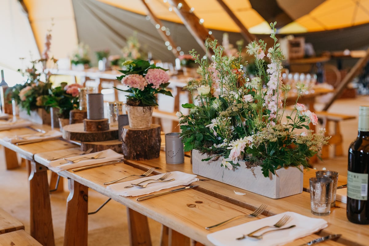 Alicia & Phil Gorgeous PapaKåta Tipi Tent Wedding in North Yorkshire. Photographed by John Hope Photography; Beautiful Table Details
