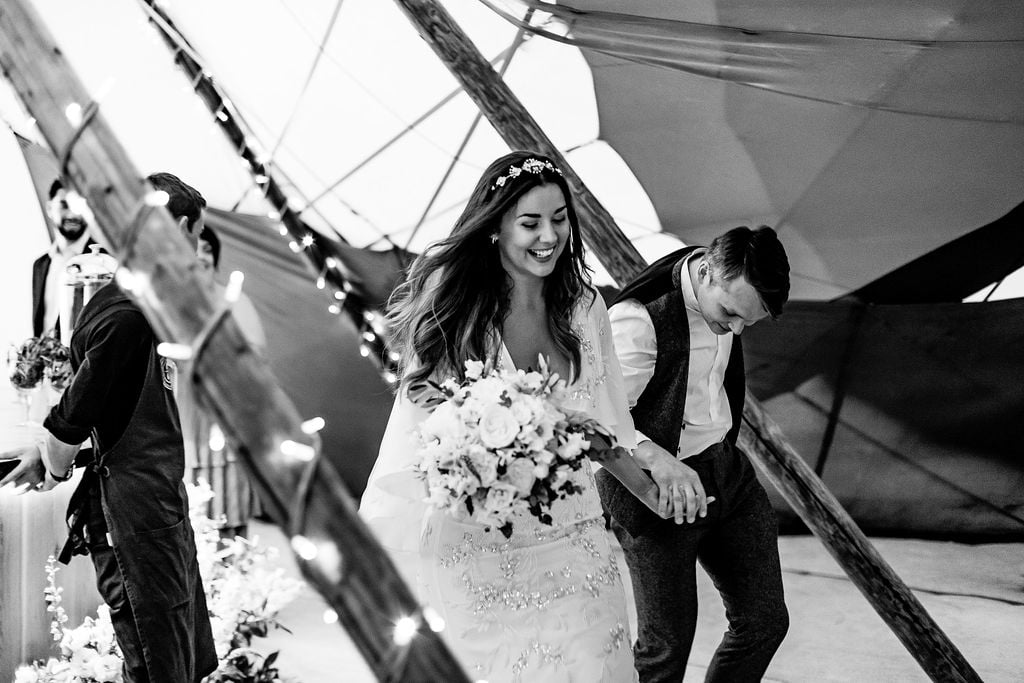 Megan & Lewis Gorgeous PapaKåta Tipi Tent Wedding at Markington Hall, North Yorkshire. Photographed by Joe Dodsworth Photography; The Newly Weds!