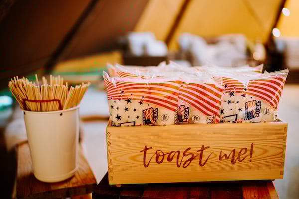 Amy & Dom Stunning PapaKåta Tipi Tent Wedding in Kilnsey Park, Yorkshire Dales. Steve Bridgwood Photography; Marshmallows!