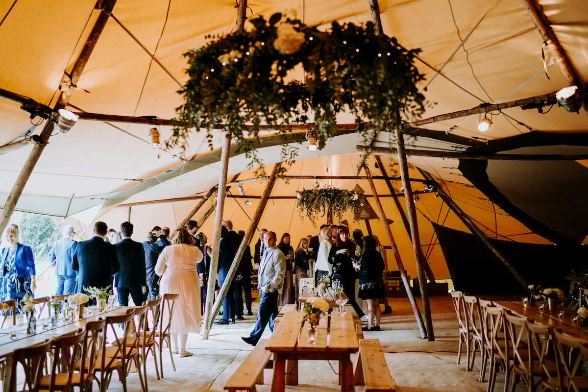 Amy & Dom Stunning PapaKåta Tipi Tent Wedding in Kilnsey Park, Yorkshire Dales. Steve Bridgwood Photography; Tipi Interior