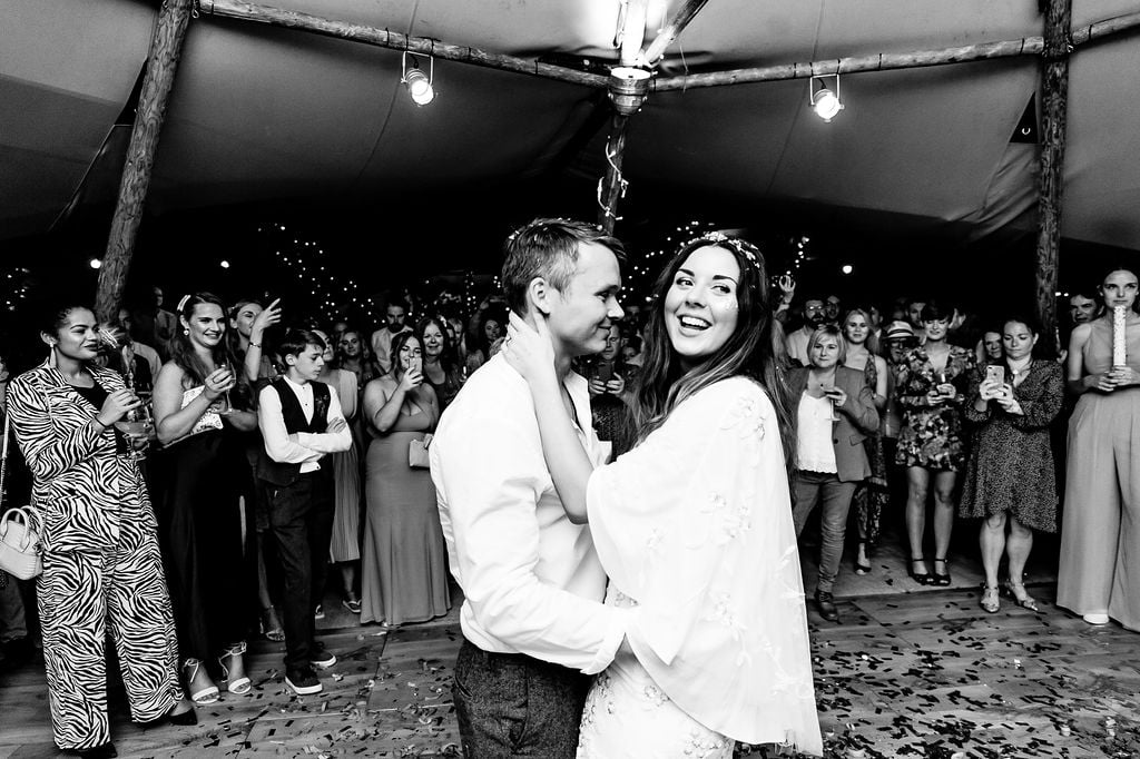 Megan & Lewis Gorgeous PapaKåta Tipi Tent Wedding at Markington Hall, North Yorkshire. Photographed by Joe Dodsworth Photography; First Dance