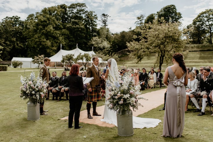 Laura & Robbie Stunning PapaKåta Sperry Tent Wedding at The Walled Garden at Strathtyrum, Scotland, Captured by Claire Fleck Photography; Dreamy Outdoor Ceremony