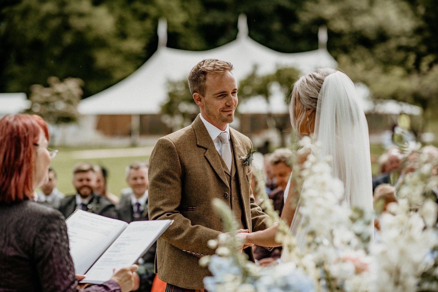 Laura & Robbie Stunning PapaKåta Sperry Tent Wedding at The Walled Garden at Strathtyrum, Scotland, Captured by Claire Fleck Photography; Bride & Groom